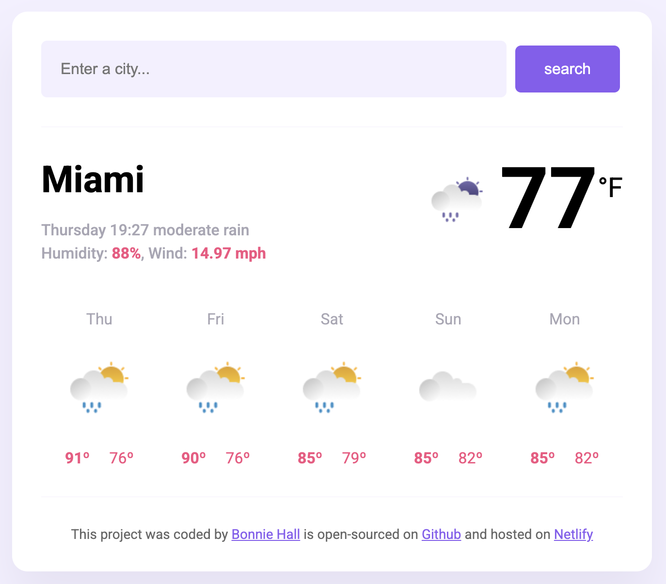 Weather app screenshot